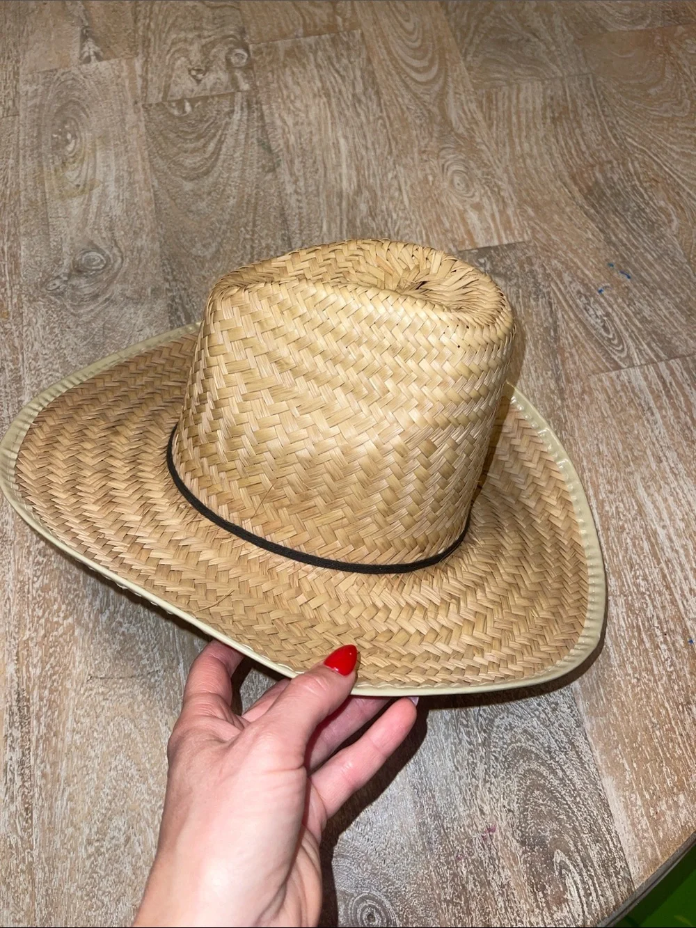 Vintage Straw Cowboy Hat with Black Chin Cord - Picture 4 of 5